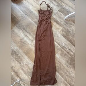 SHEIN size XS long brown dress, lacing down back/ skinny strap, new with tags